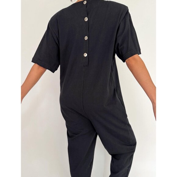 80s black embellished hand painted glitter seashell cotton pant jumpsuit romper - Picture 7 of 10